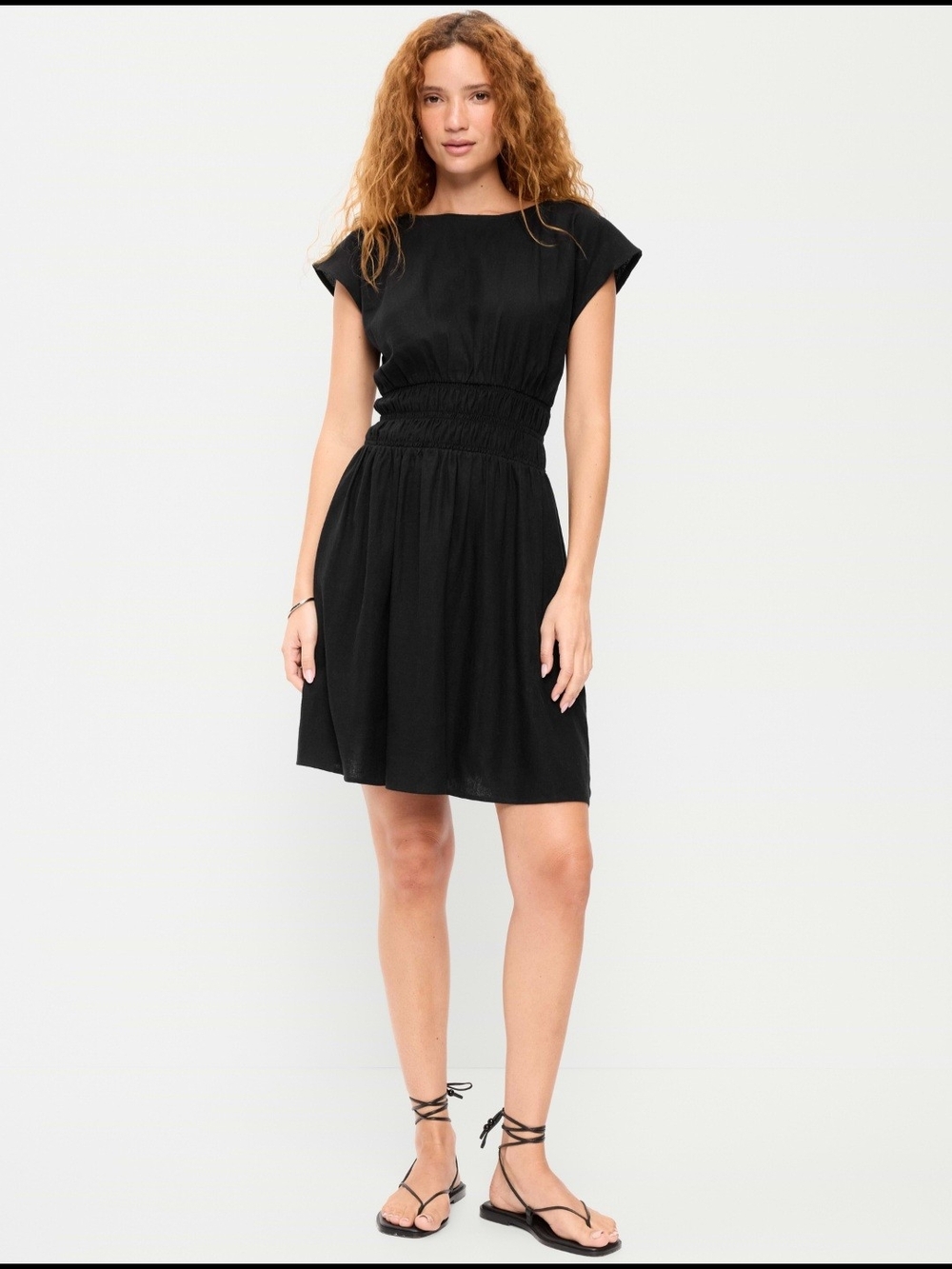 Black Short-Sleeve Smocked Waist Dress - Women